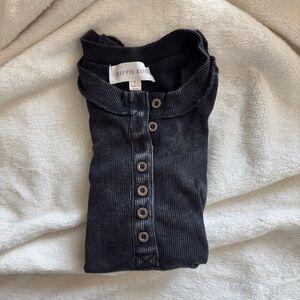 Hippie Rose Black Wash Ribbed Button-Front Top